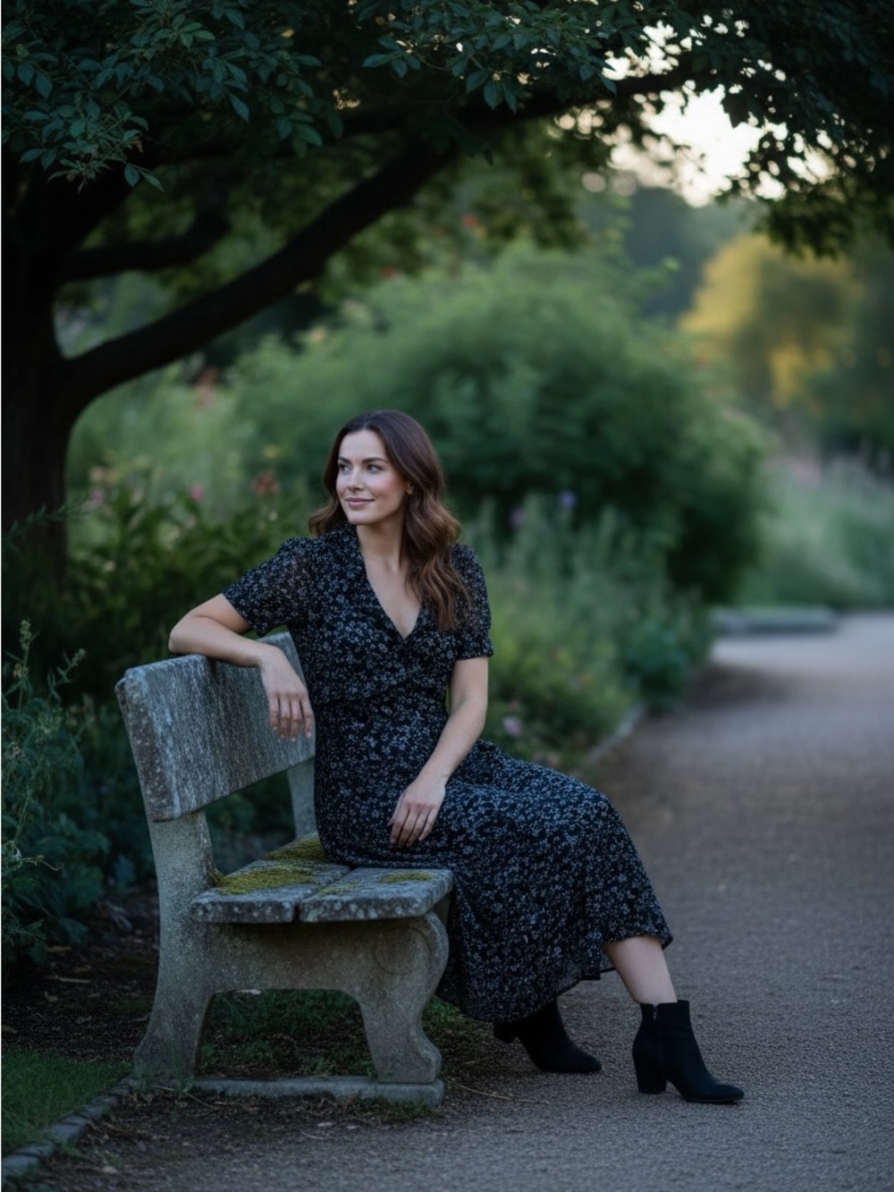 Madewell Black Floral Print Midi Dress NWT